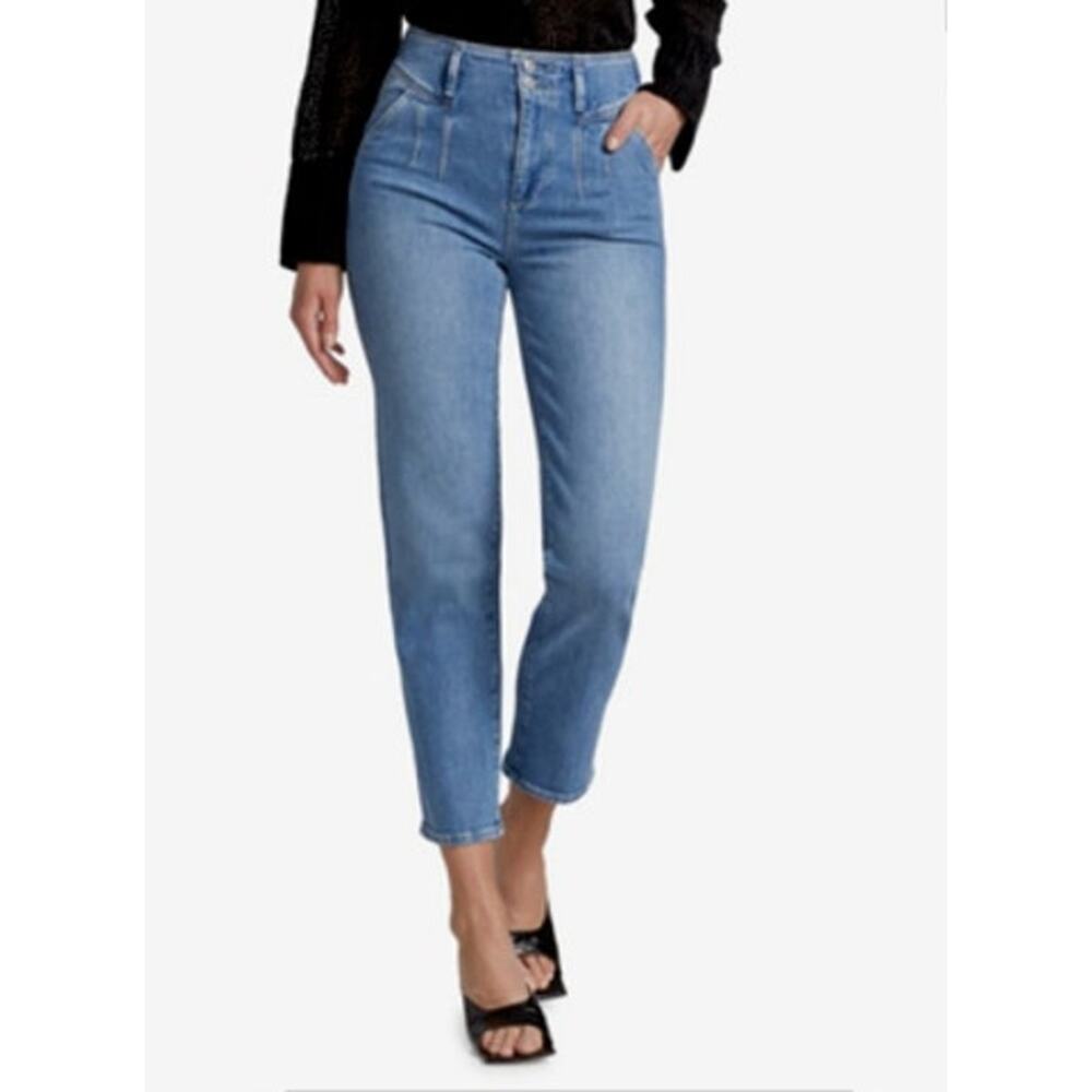Paige Sarah Pleated Straight Ankle Jean Size: 25 Medium Wash Blue